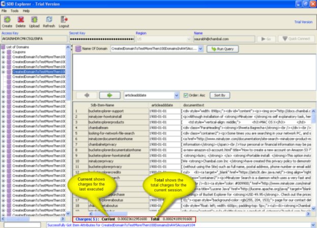 SimpleDB - Amazon SimpleDB Box Usage to see query charges for current session - ScreenShot