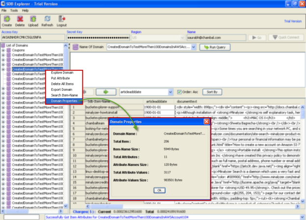 SimpleDB - View Amazon SimpleDB domain properties - ScreenShot