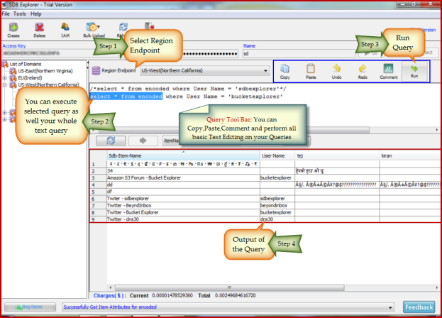 SimpleDB - How to run select query - ScreenShot