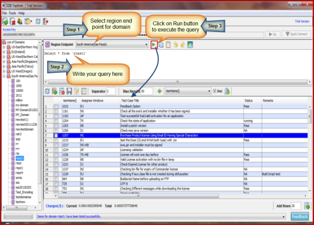 SimpleDB - Run Amazon SimpleDB Queries using SDB Explorer - ScreenShot