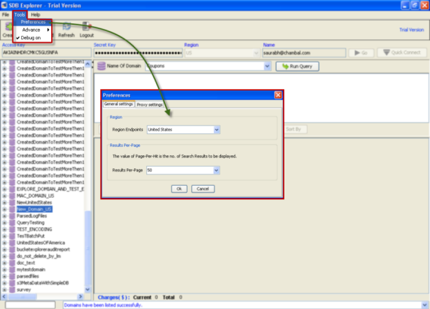 SimpleDB - Set Amazon SimpleDB pagination using preference panel in SDB Explorer - ScreenShot